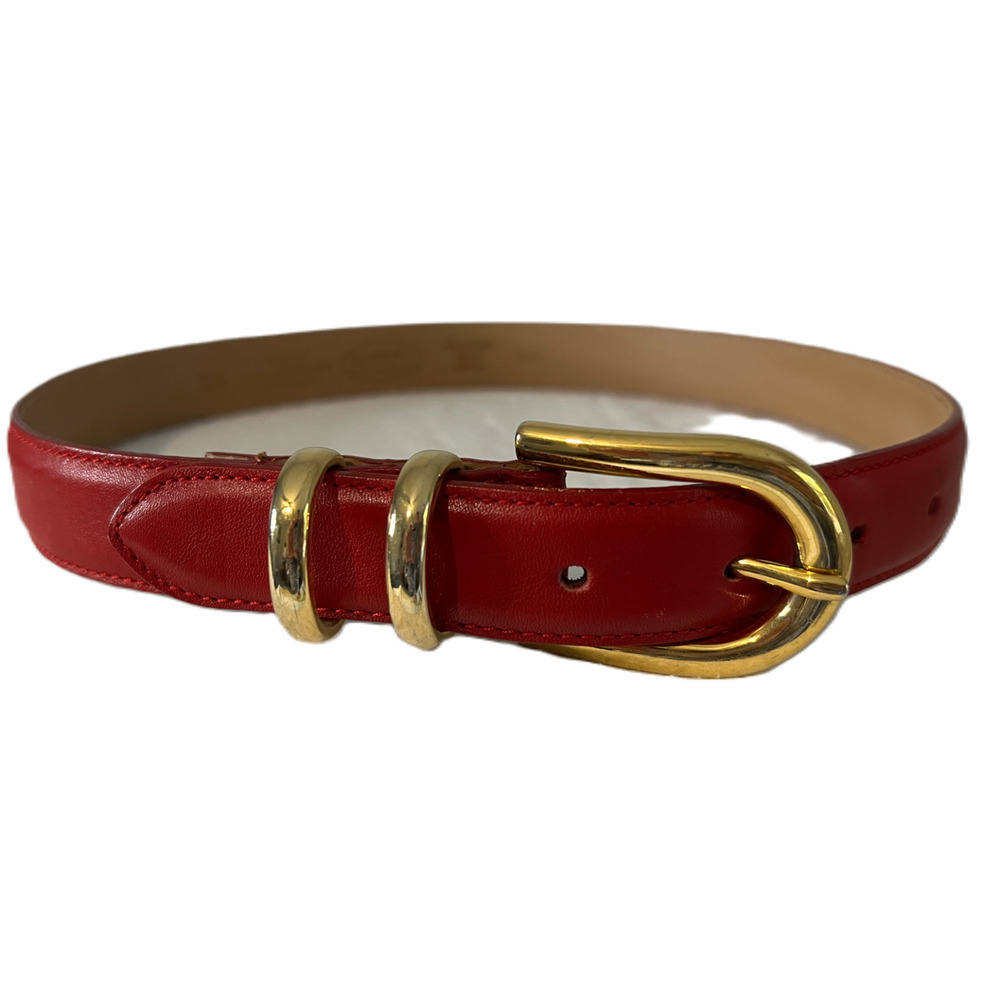 Talbots Leather Belt Womens Size XS Red Leather Belt 29" length Gold I
